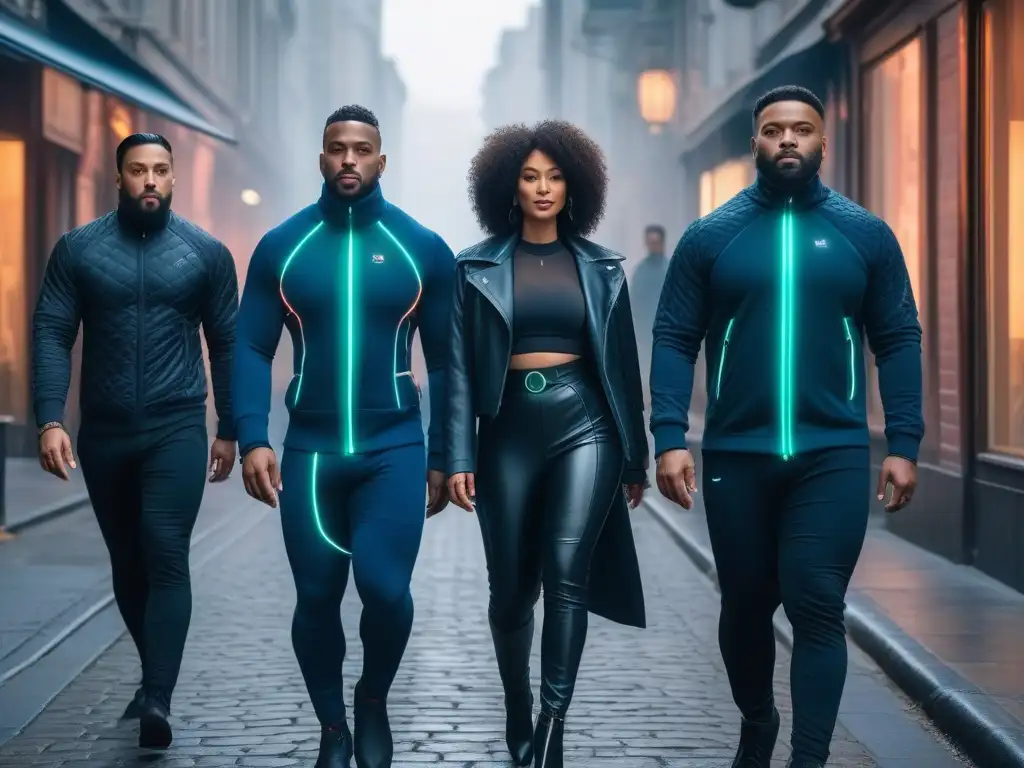 Moda tecnológica inclusiva en la ciudad del futuro Una representación inclusiva de moda para todos los cuerpos en un futuro urbano tecnológico