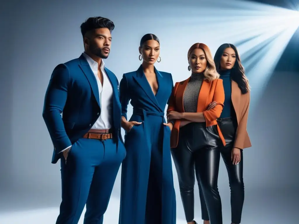 Desfile de moda inclusivo: diversidad y empoderamiento en alta resolución Una fotografía inclusiva de moda con modelos diversos luciendo outfits modernos en un estudio chic y luminoso