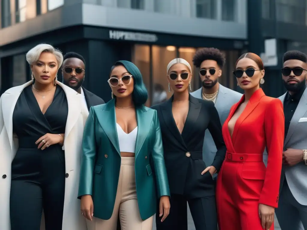 Influencers de moda inclusivos desafían estándares en ambiente urbano Influencers moda tall inclusivos posando con confianza en atuendos modernos y estilosos, desafiando estándares de belleza tradicionales en la moda