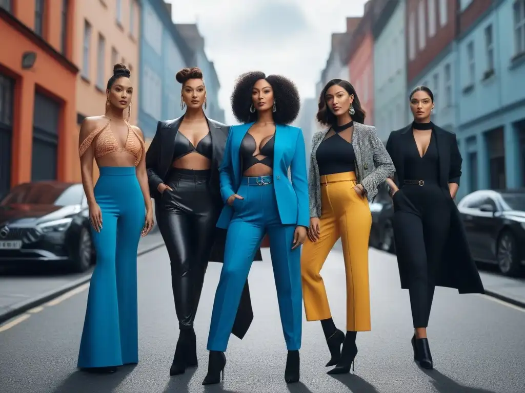 Influencers de moda altos y diversos desafían estereotipos en la ciudad Influencers moda tall inclusivos posando con estilo urbano en la ciudad, rompiendo estereotipos y mostrando confianza