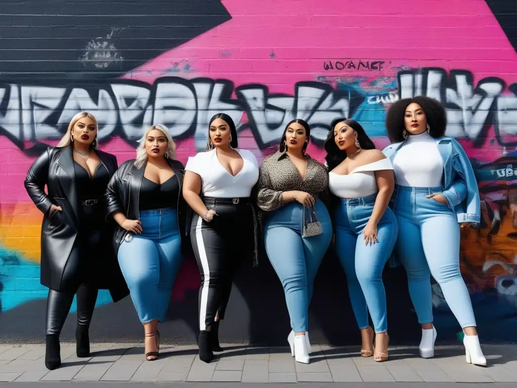 Influencers plussize: diversidad y empoderamiento urbano Influencers de moda plus size en ambiente urbano, transmitiendo confianza y diversidad