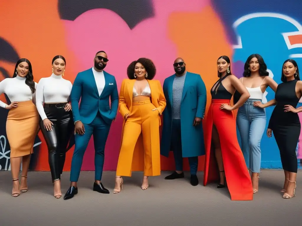Influencers de moda: diversidad y empoderamiento en la industria Influencers de moda diversas y empoderadas posando frente a un mural colorido