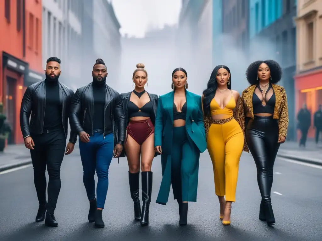 Influencers diversos en moda urbana inclusiva Influencers de moda en una foto inclusiva, diversa y moderna en la ciudad, reflejando la diversidad con estilo y confianza