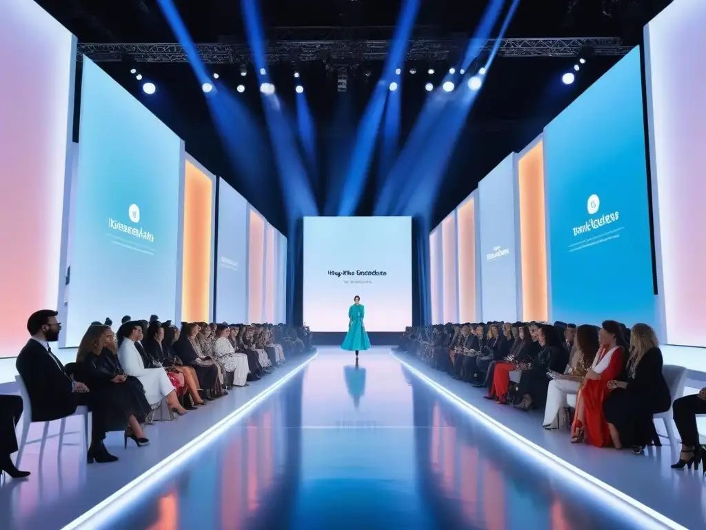 Influencers de Moda: Estilo Inclusivo en Pasarela Futurista Influencers de moda en pasarela futurista con atuendos inclusivos y tendencias innovadoras