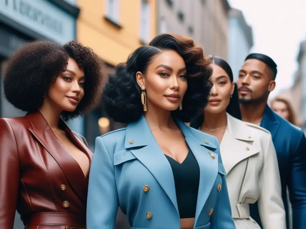 Influencers de moda diversidad y estilo urbano Influencers de moda con prendas inclusivas y diversidad, posando con confianza en una calle de la ciudad