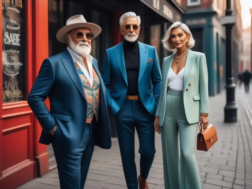 Moda senior diversa y vibrante en entorno urbano Influencers de moda senior exhibiendo estilos diversos en la ciudad