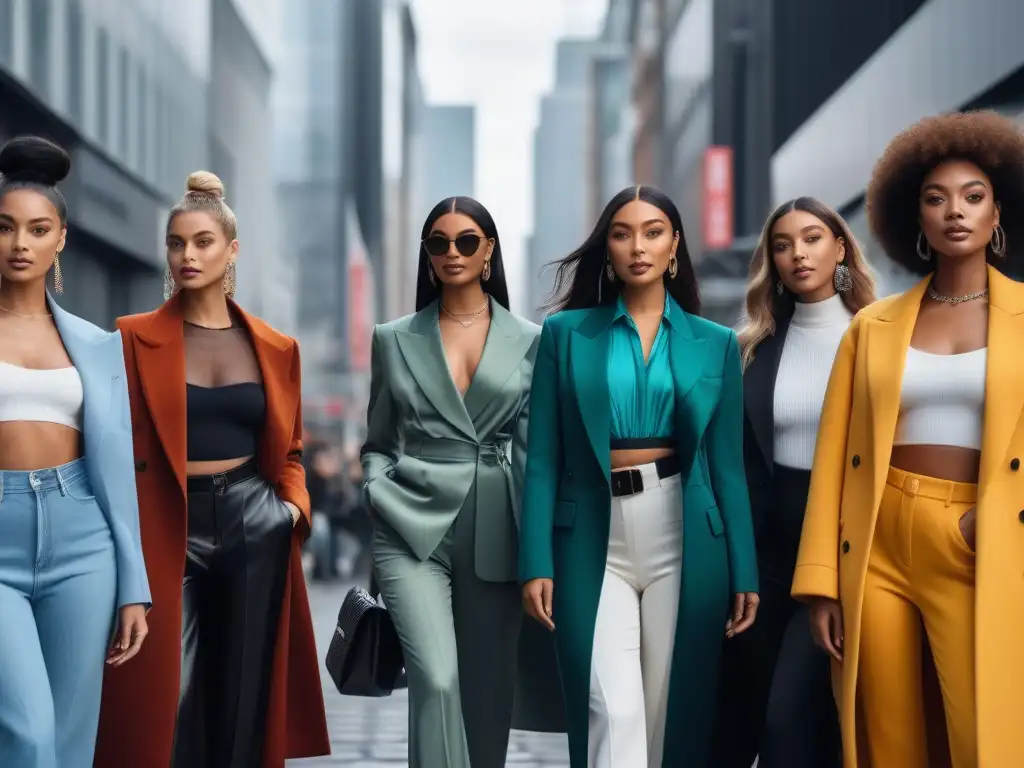 Influencers de moda promoviendo tendencias sostenibles en la ciudad Influencers de moda sostenible e inclusiva posan con estilo en la ciudad