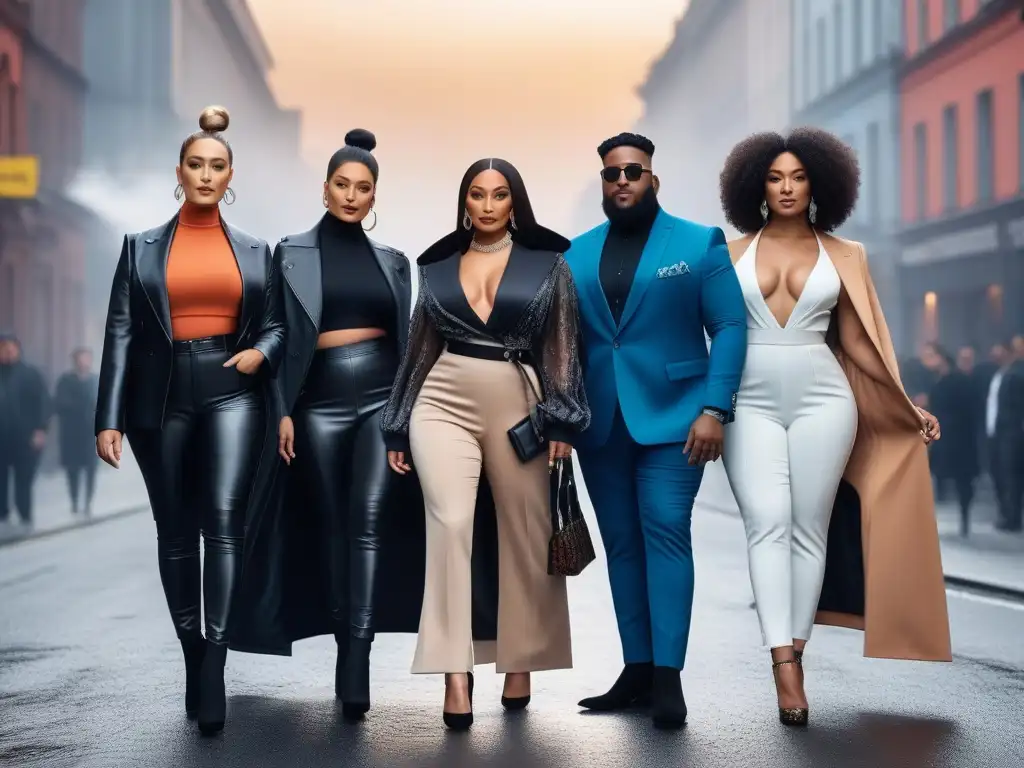 Influencers de moda unidos: diversidad, estilo y empoderamiento Influencers de moda de diversas tallas y etnias unidos en estilo, representando unidad e inclusión en la industria