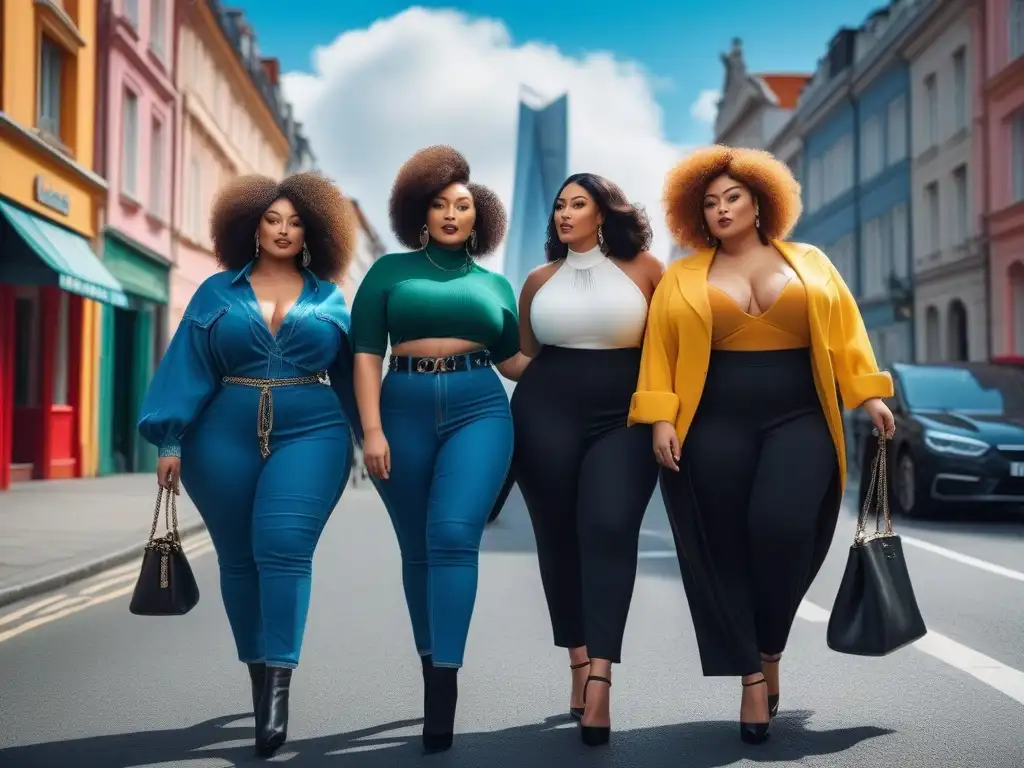 Influencers de moda plus size en la ciudad: estilo y diversidad Influencers de moda tallas grandes lucen estilo urbano y confianza en vibrante ciudad