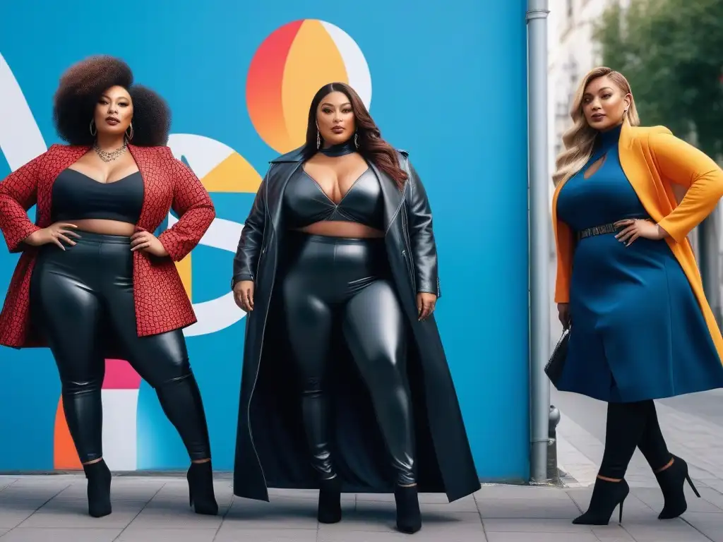 Influencers de moda plus size: poder y diversidad en la ciudad Influencers de moda en tallas grandes inspiración posan con confianza en escenario urbano vibrante