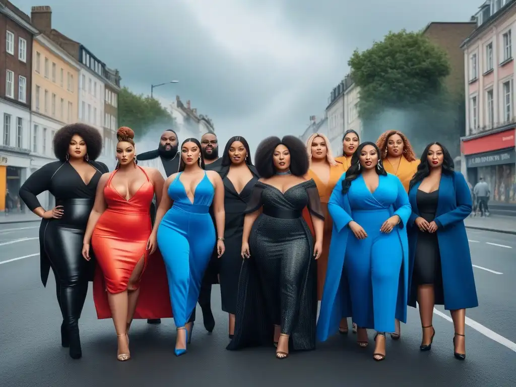 Influencers de moda plus size: Empoderamiento y diversidad urbana Influencers plus size tallas especiales lucen moda urbana con arte callejero vibrante, irradiando autoconfianza y empoderamiento
