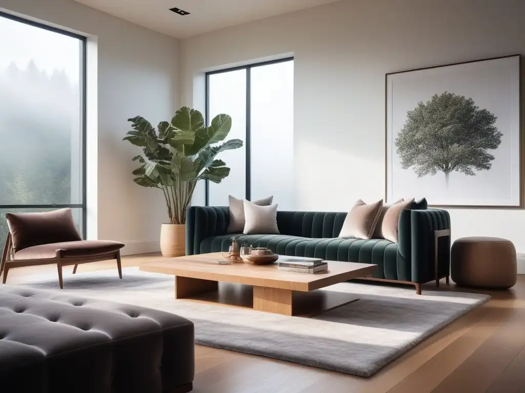 Sofisticada sala minimalista con diseño contemporáneo y texturas variadas Influencia del mobiliario en la percepción del espacio en un salón minimalista con texturas y luz natural