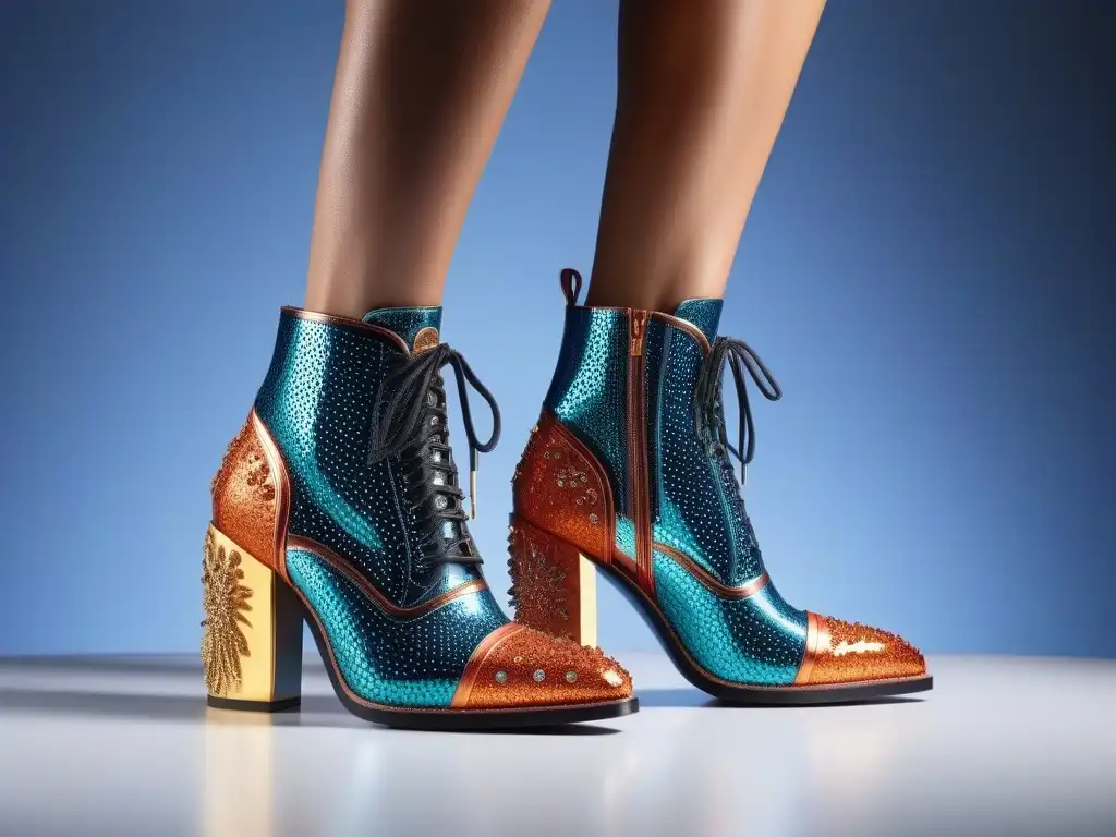 Zapatos de tacón innovadores: diseño artístico y empoderador Innovador calzado desafiando normas género moda con diseños únicos y detallados, colores vibrantes y formas vanguardistas