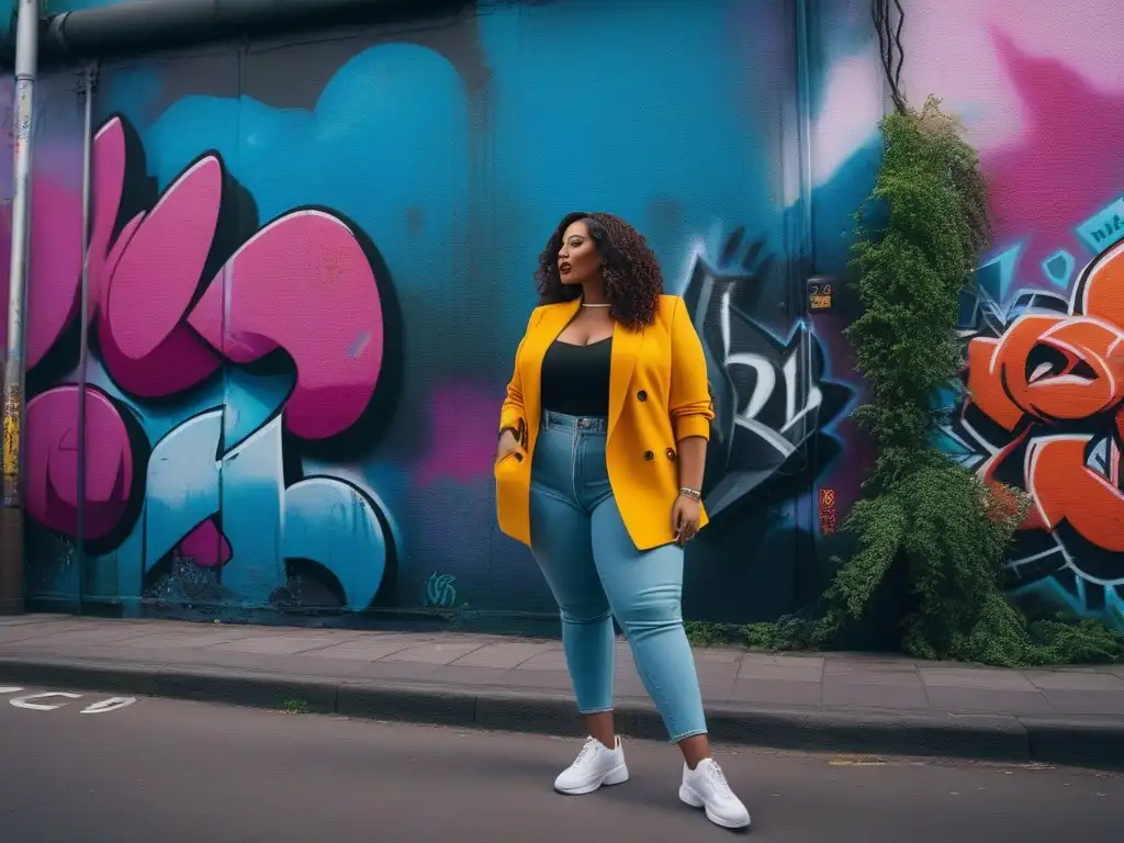 Influencers de tallas grandes empoderadas en la ciudad Inspiración de moda: Influencers tallas grandes lucen estilo y confianza frente a grafitis urbanos