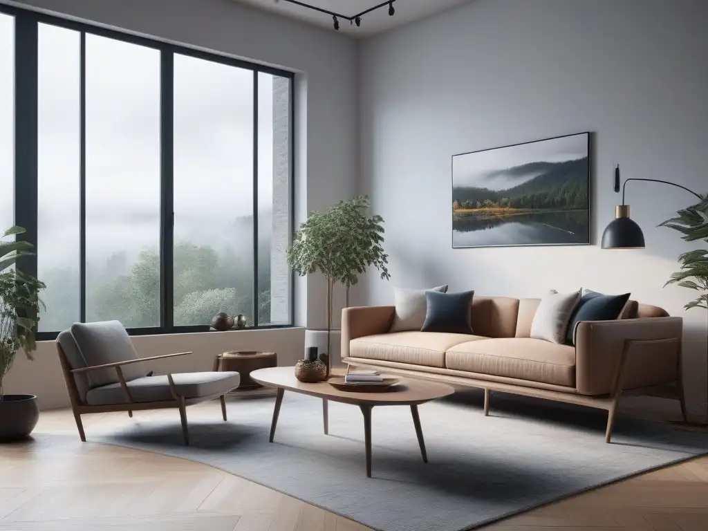 Sofisticada sala minimalista en 8k: diseño moderno en espacios reducidos Inspiradora influencia del mobiliario en la percepción del espacio en un salón minimalista y elegante