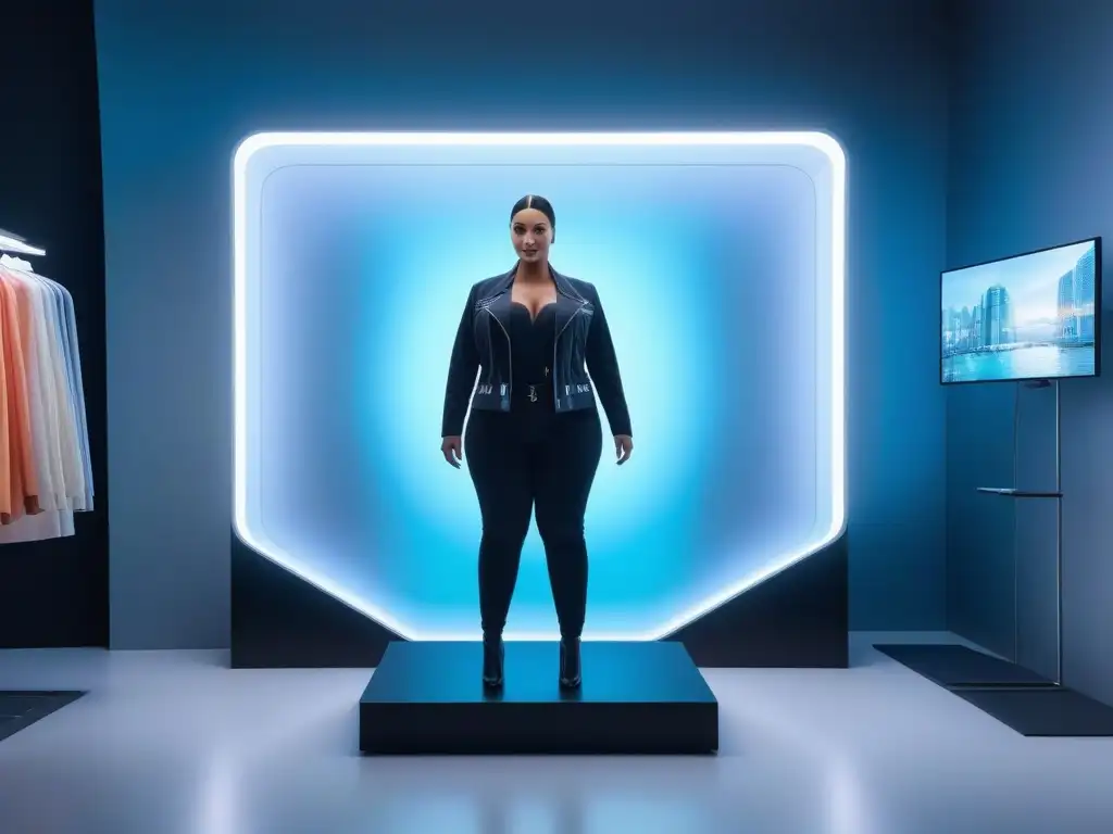 Vestidor virtual plus size con maniquíes y moda futurista Interfaz de probador virtual con maniquíes de tallas grandes, personalización moda y tecnología futurista