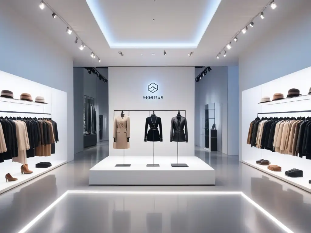 Boutique de moda exclusiva: lujo y sofisticación Interior de boutique de moda elegante y sofisticado con decoración minimalista y exclusiva
