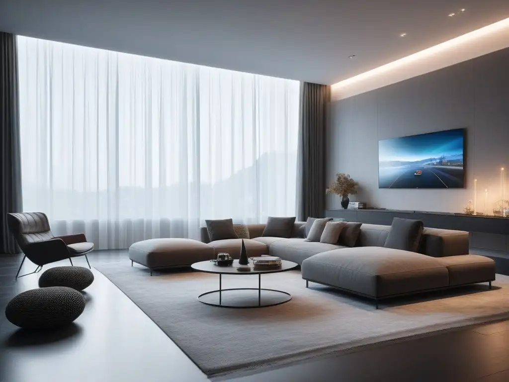 Diseño futurista de hogar inteligente: tecnología y estilo en armonía Interior futurista de casa inteligente con domótica para estilo y comodidad