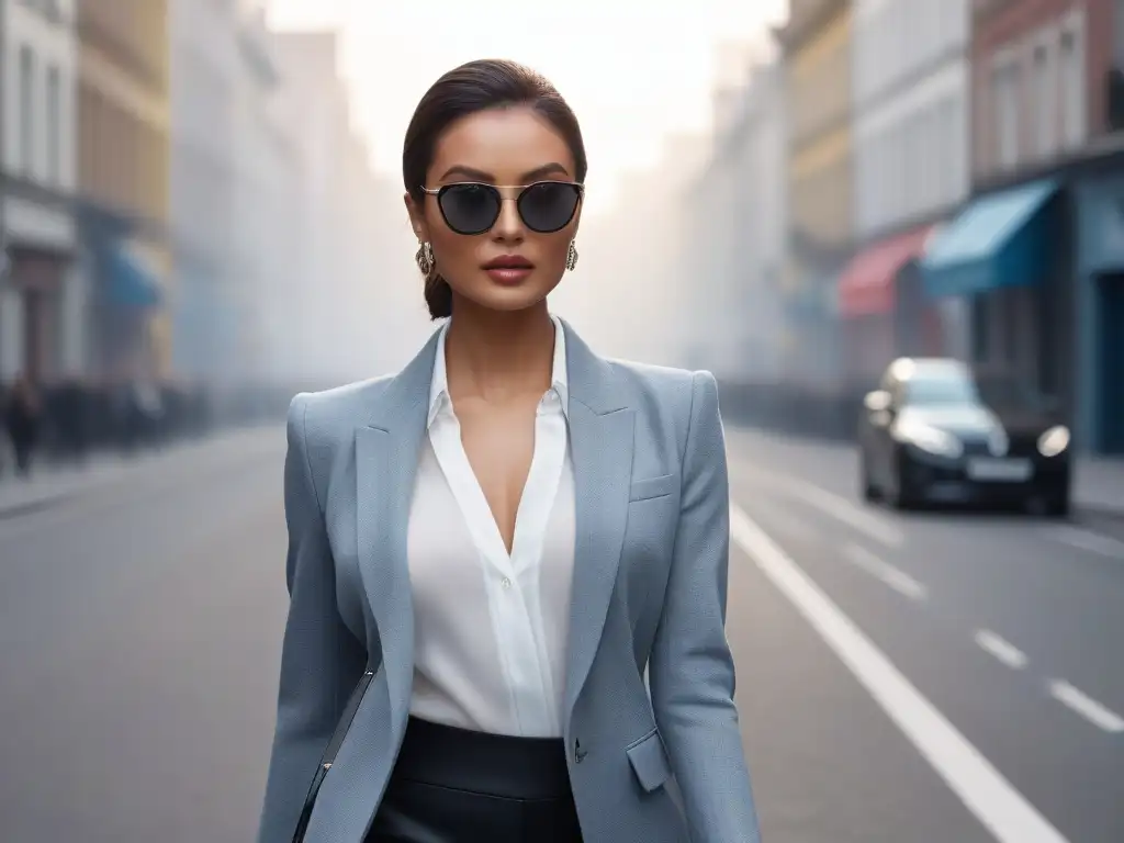 Empoderamiento urbano: moda chic para mujeres petite en 2023 Joven elegante camina por la ciudad luciendo un outfit trendy