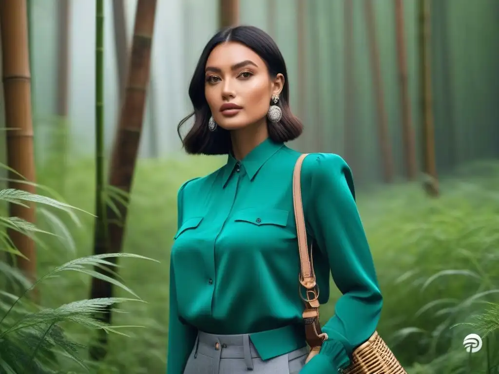 Influencers ecofriendly promocionan moda sostenible en el bosque Jóvenes influencers en moda ecoconsciente promocionando accesorios sostenibles en el bosque