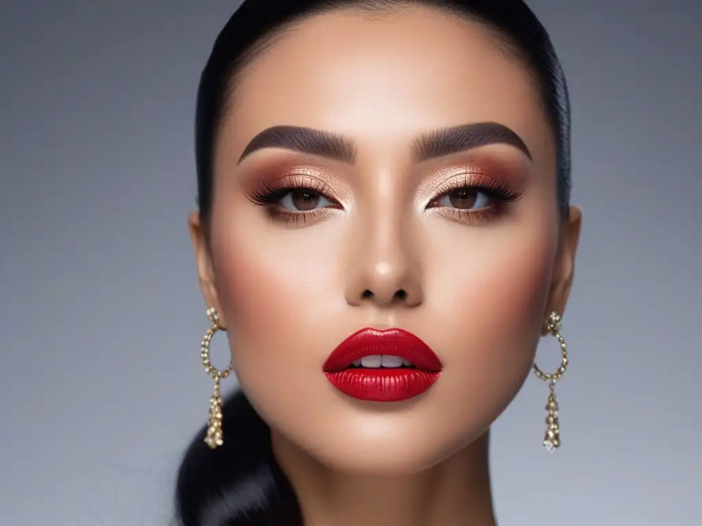 Lábios rojos con brillo y glamour para eventos especiales Labios con lipstick rojo de alta gama para eventos, con brillo y definición perfecta