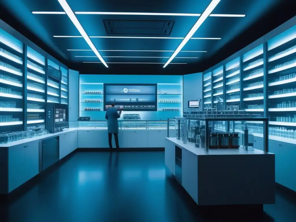 Laboratorio futurista de suplementos de alta gama Laboratorio futurista con científicos creando suplementos personalizados nutrición medida
