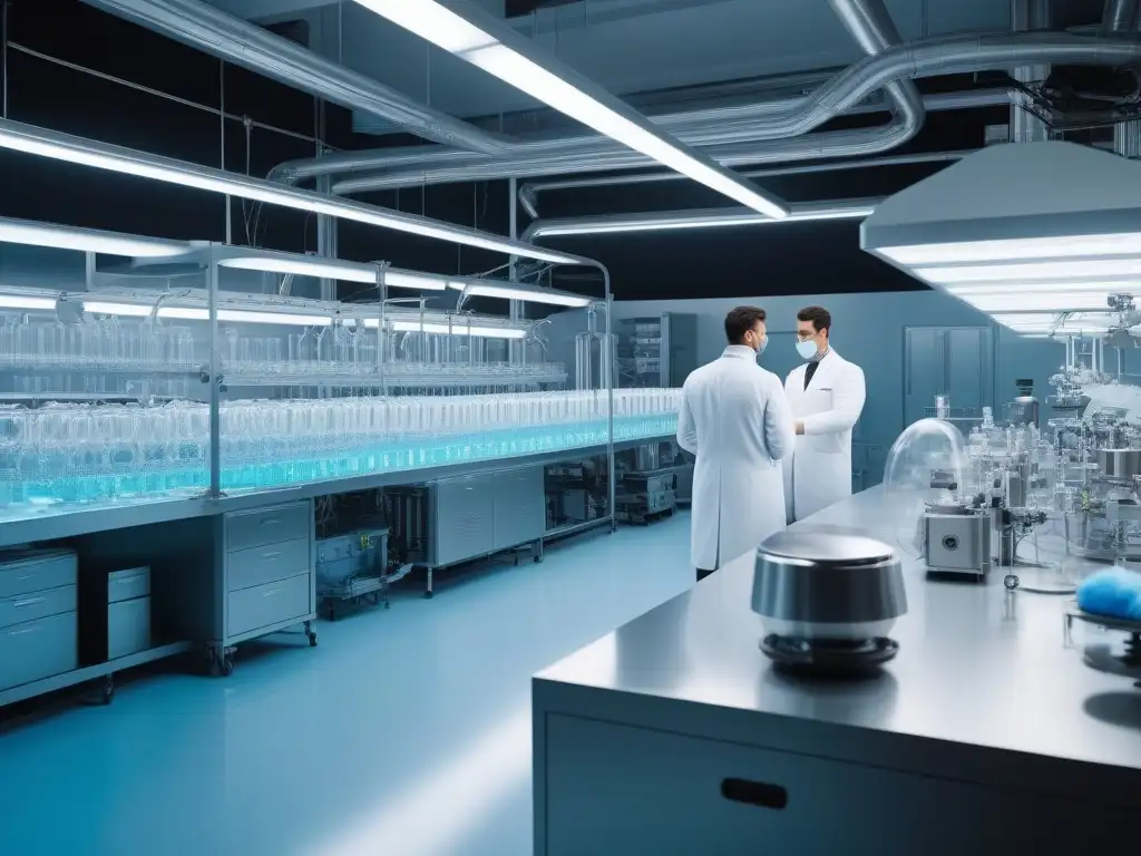 Laboratorio textil del futuro: innovación y sostenibilidad en la moda eco Un laboratorio textil futurista con biotecnología para crear textiles sostenibles y elegantes