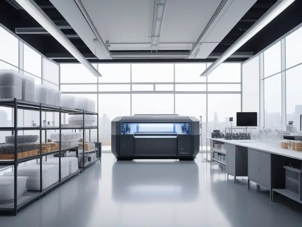 Innovación textil: laboratorio futurista de sustentabilidad Un laboratorio textil futurista con científicos y diseñadores creando moda sostenible nuevos materiales desarrollo