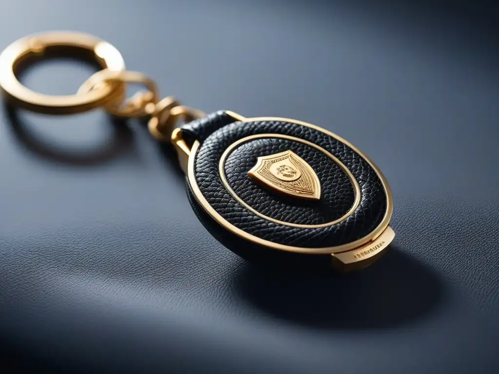 Keychain de lujo: detallada artesanía en cuero y metal Un llavero de diseñador exclusivo de cuero lujoso con detalles en oro o plata