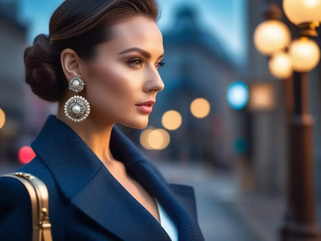 Estilo vintage y moderno en una mujer sofisticada Look único con accesorios vintage: mujer elegante en outfit moderno y lujosos accesorios vintage en entorno urbano contemporáneo