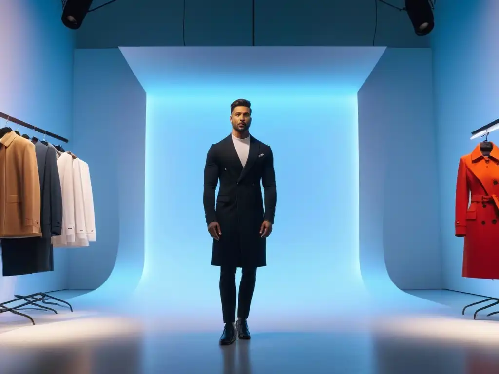 Experiencia de probador virtual: moda de lujo en realidad aumentada Experimenta lujo y tecnología con Realidad Aumentada para probar ropa en un vestidor virtual sofisticado