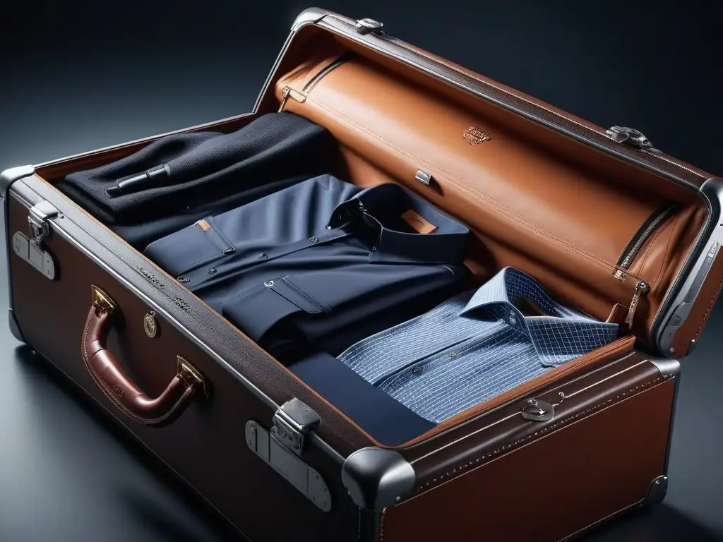Maleta de lujo de cuero premium: elegancia y funcionalidad Un lujoso equipaje de cuero para viajes largos, detallado y elegante en un entorno sofisticado