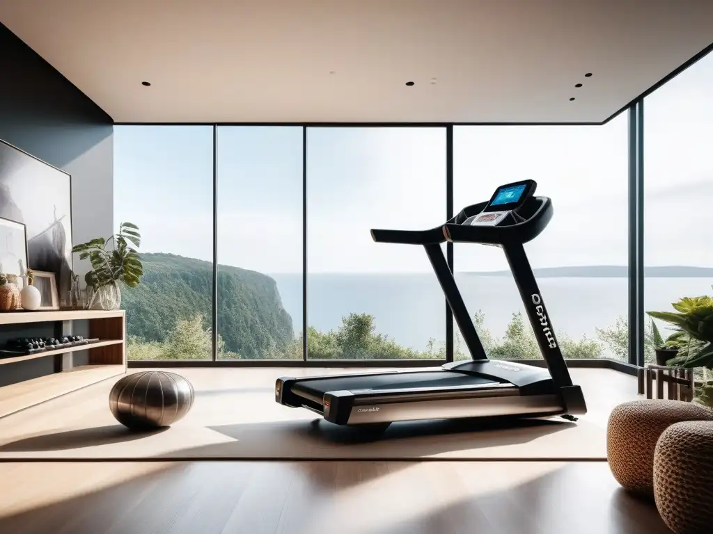 Estudio de gimnasio de lujo integrado en un espacio elegante Un lujoso gimnasio en casa con equipamiento fitness de lujo integrado en un espacio elegante, invitando a entrenamientos de alta gama