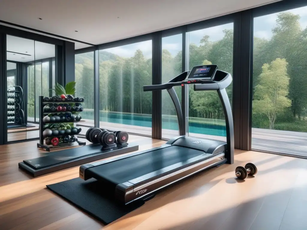 Exclusivo gimnasio de lujo con equipamiento de alta gama Un lujoso gimnasio en casa con equipamiento fitness de lujo