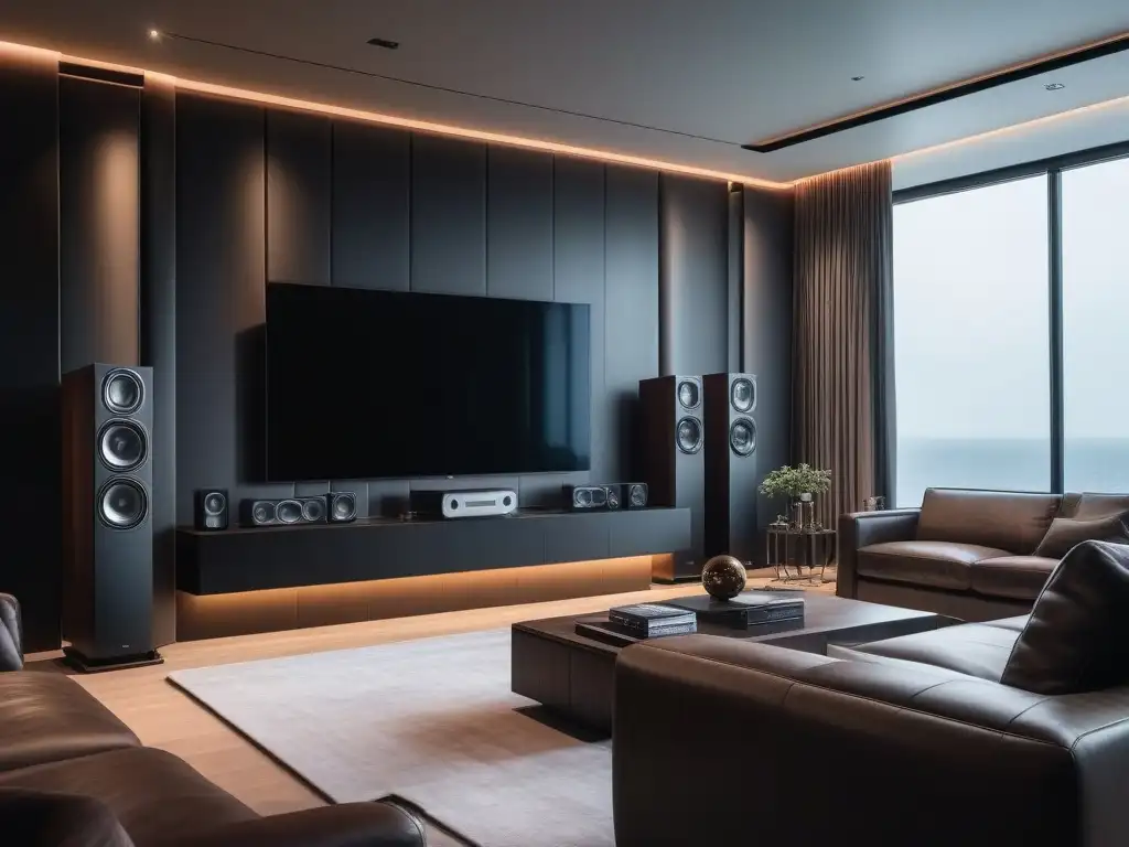 Home theater de lujo: tecnología punta y elegancia Un lujoso sistema de cine en casa en una sala moderna con tecnología de vanguardia