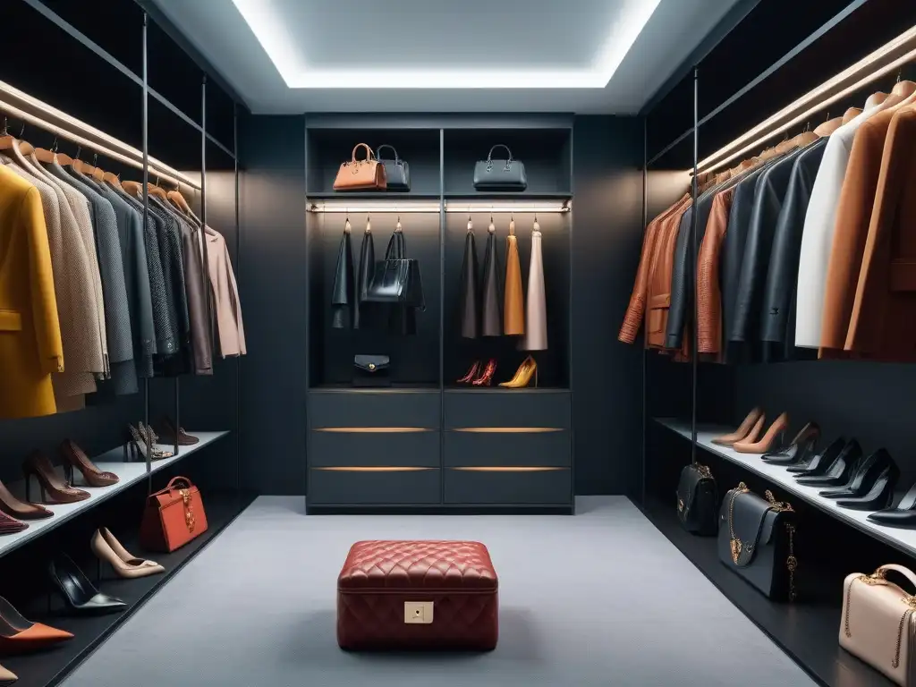 Clóset de lujo inclusivo con moda de alta gama Un lujoso vestidor lleno de moda de lujo para todos: bolsos, zapatos y ropa de diseñadores en variados estilos y tallas