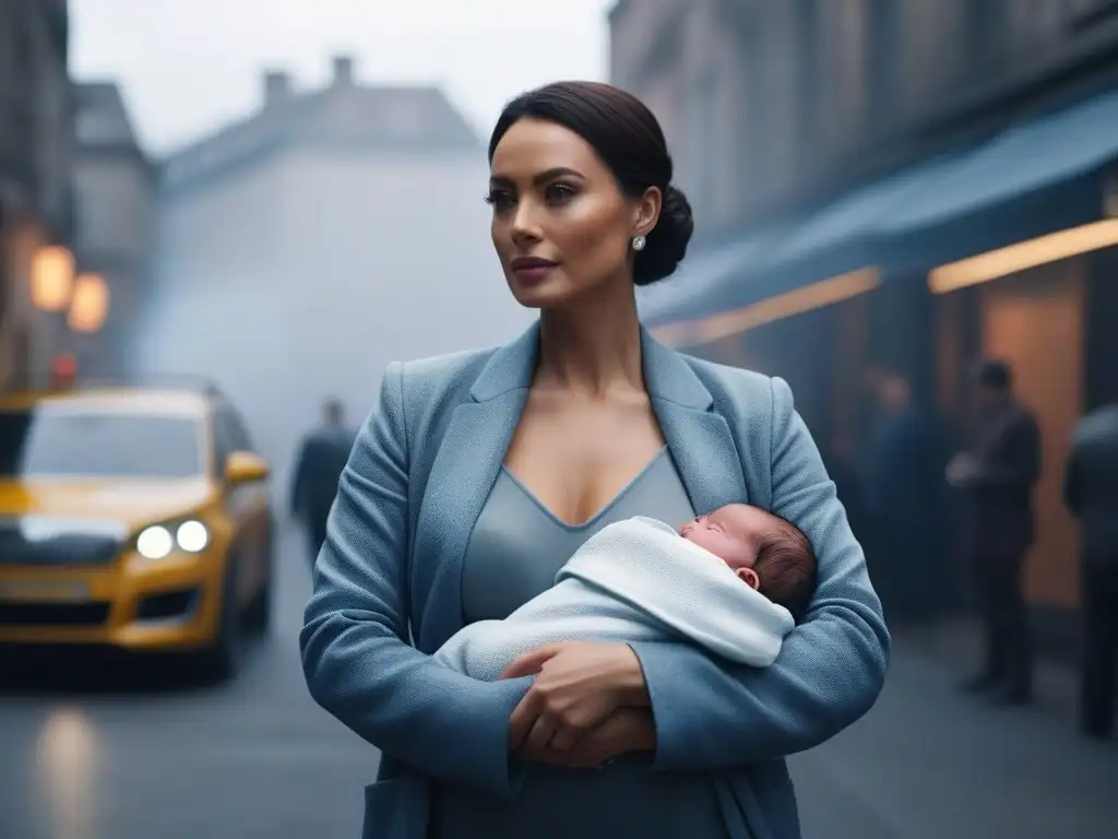 Madre moderna: elegancia y lactancia Madre elegante amamantando con estilo en la ciudad, fusionando moda y funcionalidad