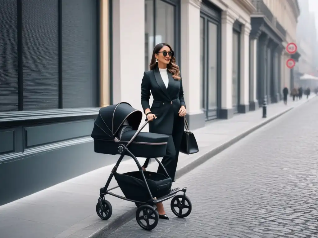 Madre empoderada: paseo urbano con estilo en la ciudad Una madre empoderada y sofisticada pasea con estilo en la ciudad