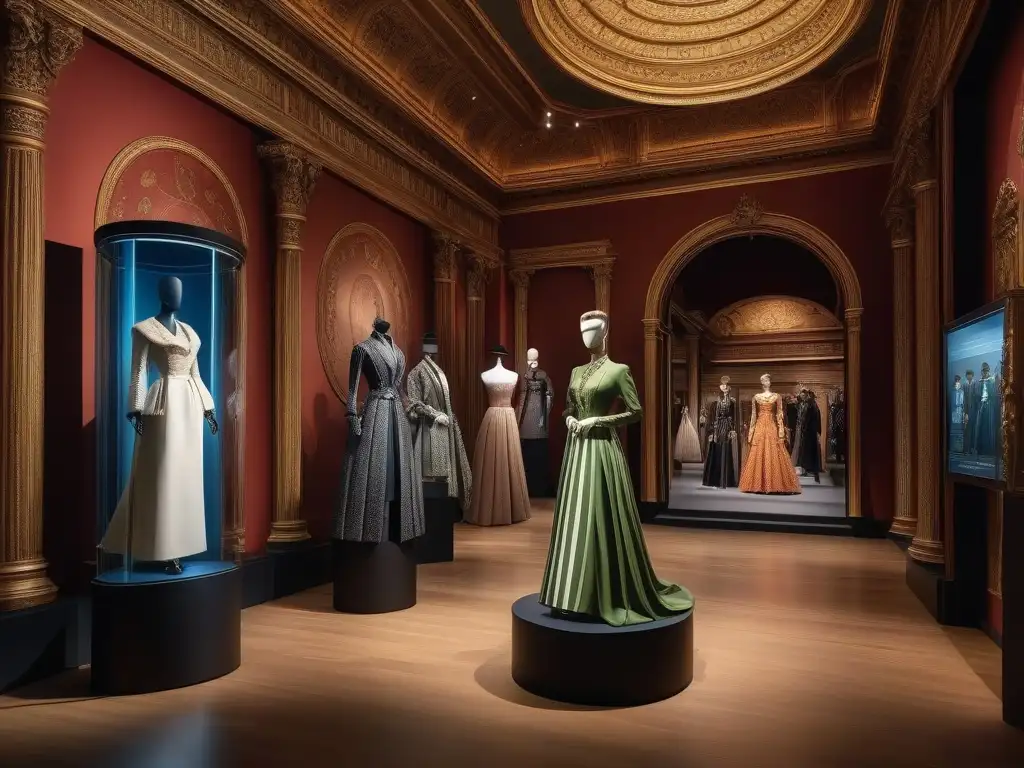 Salón de moda histórica: un viaje cronológico de elegancia Una majestuosa sala de museo muestra la historia de la moda a través de los siglos