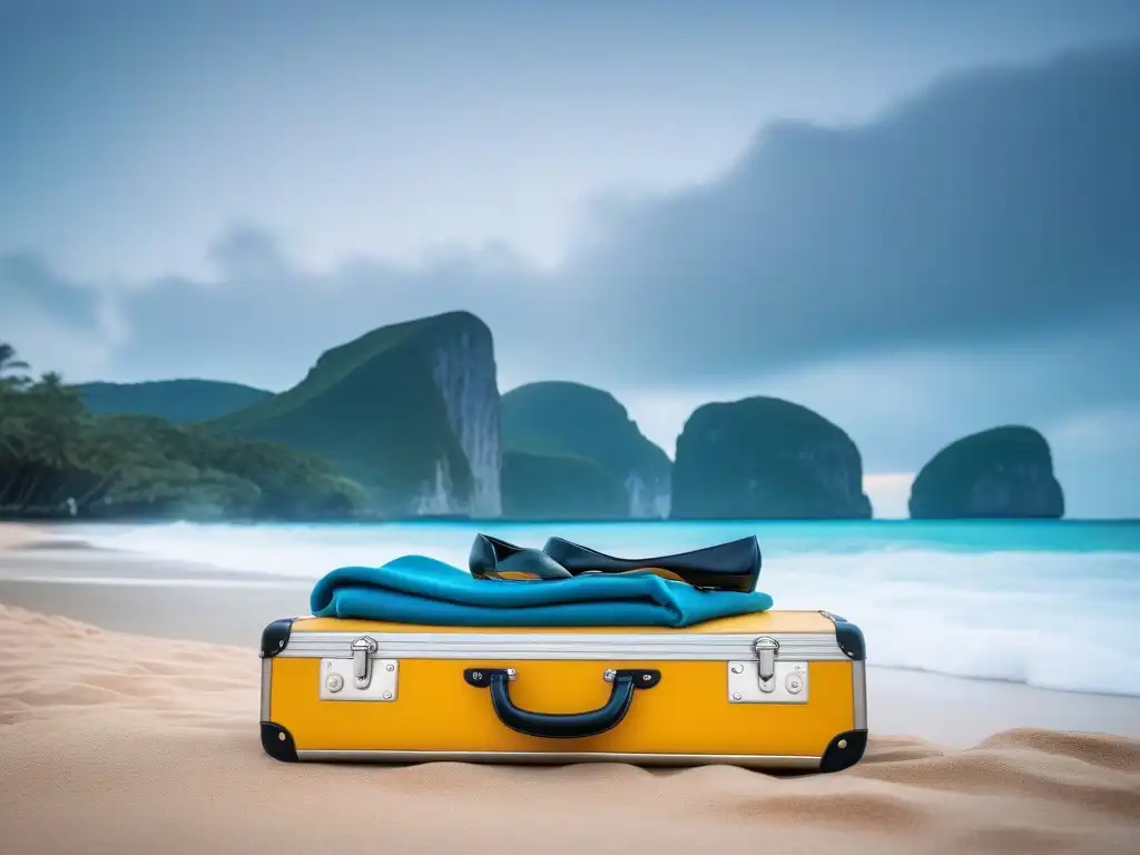 Maleta de viaje con outfits para destinos alrededor del mundo Maleta abierta con outfits y accesorios para viajar a destinos alrededor del mundo