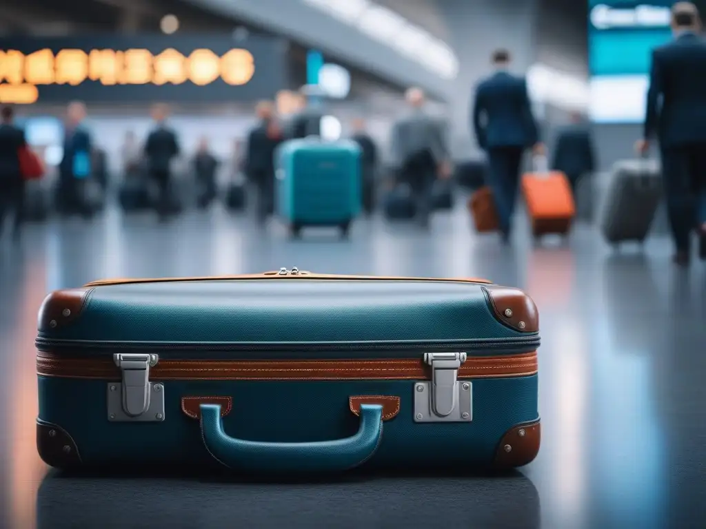 Maleta futurista con ropa organizada en aeropuerto Maleta futurista con ropa organizada en aeropuerto