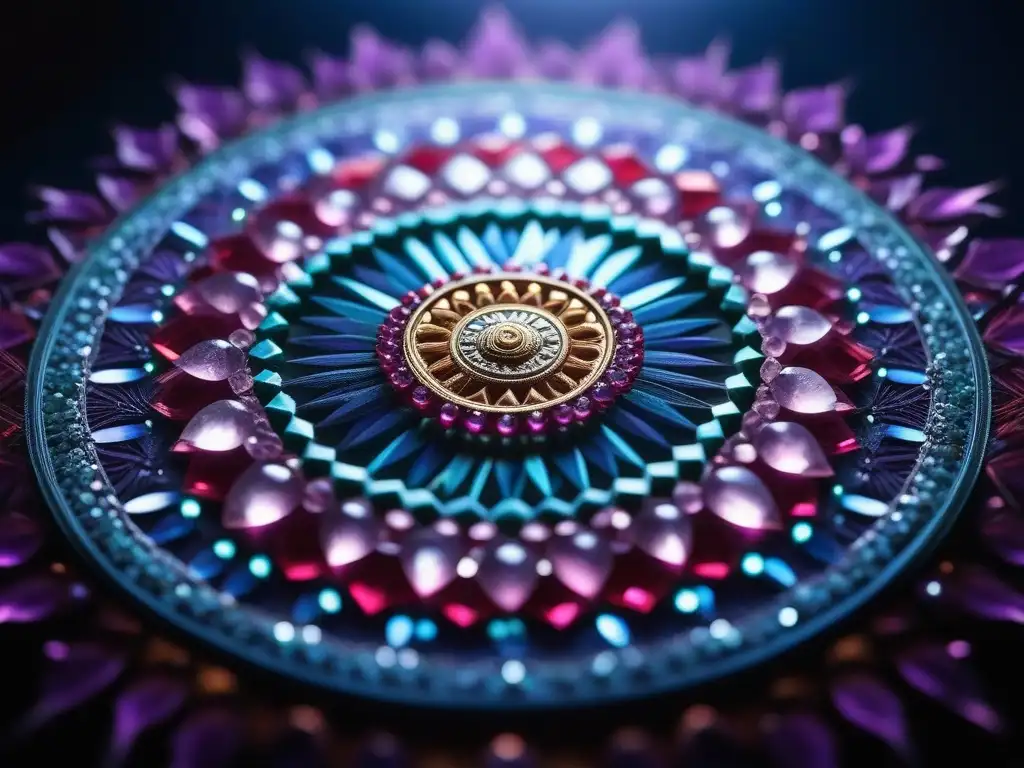 Sanación holística: Mandala de cristales y elementos naturales Un mandala de cristales coloridos representando la diversidad en tratamientos belleza holísticos cuerpos