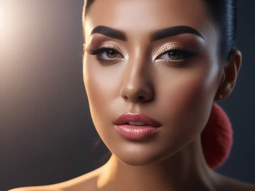 Maquilladora experta difuminando base ligera en piel impecable Mano de maquilladora mezclando base de maquillaje ligera cobertura en piel impecable de modelo, destacando técnica profesional