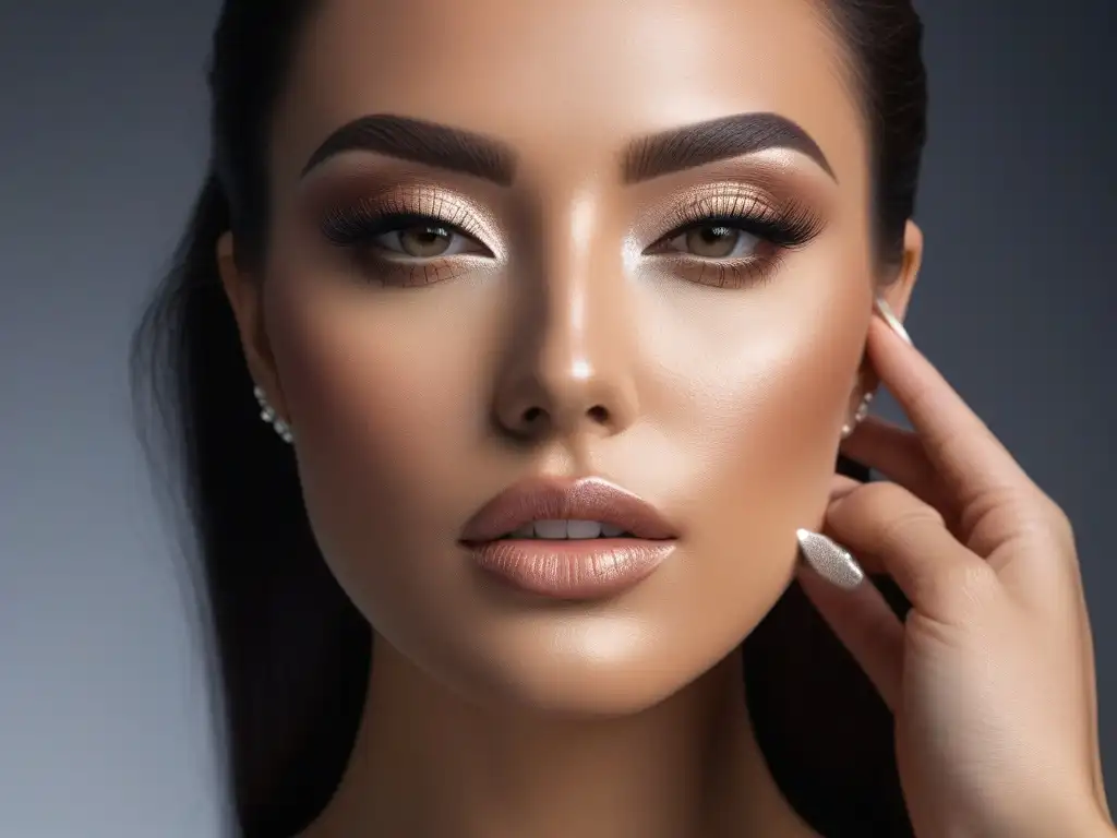 Maquillaje experto: aplicación suave y radiante Mano de maquilladora aplicando base de maquillaje ligera cobertura en piel radiante en estudio elegante