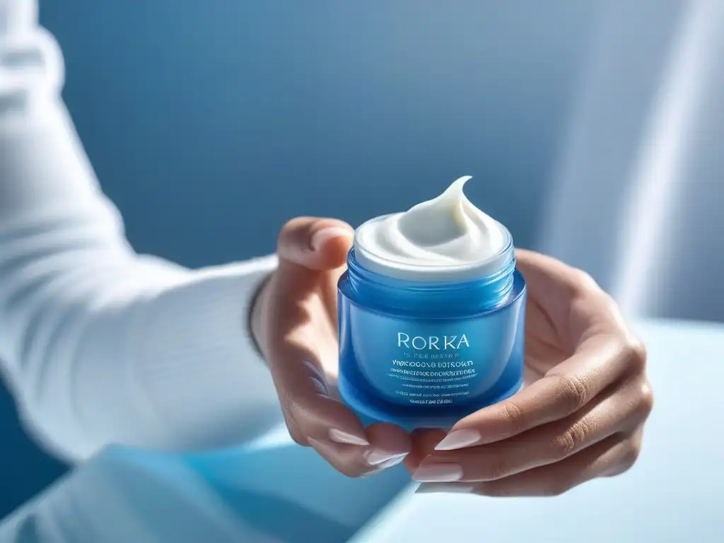 Aplicación de crema hidratante: detalle lujoso y efecto inmediato Manos aplicando crema hidratante en piel suave y luminosa