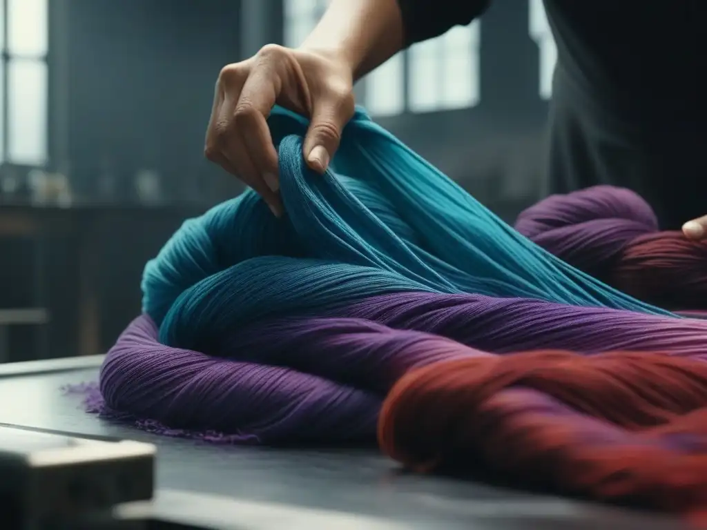 Arte sostenible: Diseñador tiñendo tela con tintes ecológicos Manos de diseñadora tiñendo tela con tintes sostenibles en estudio soleado