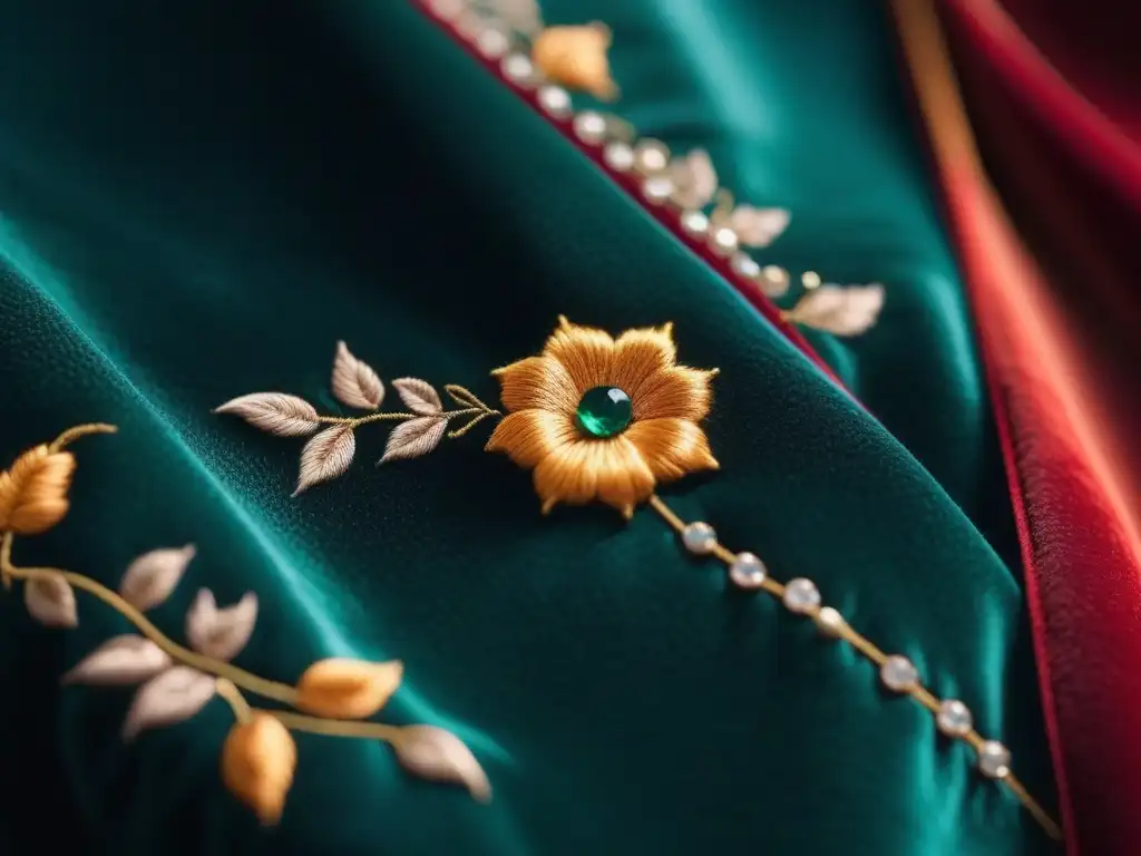 Artesano bordando flores en chaqueta de terciopelo Manos expertas bordando flores en chaqueta de terciopelo