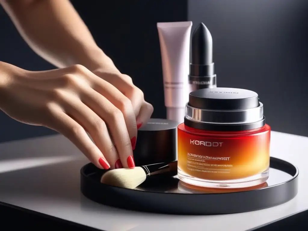 Maquillaje de lujo: arte en 8k Manos expertas aplicando productos de belleza en piel impecable