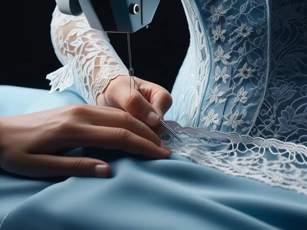 Arte de la costura: Creación de encajes en adaptación de prendas Manos hábiles cosiendo encaje, resaltando la moda inclusiva para todos cuerpos