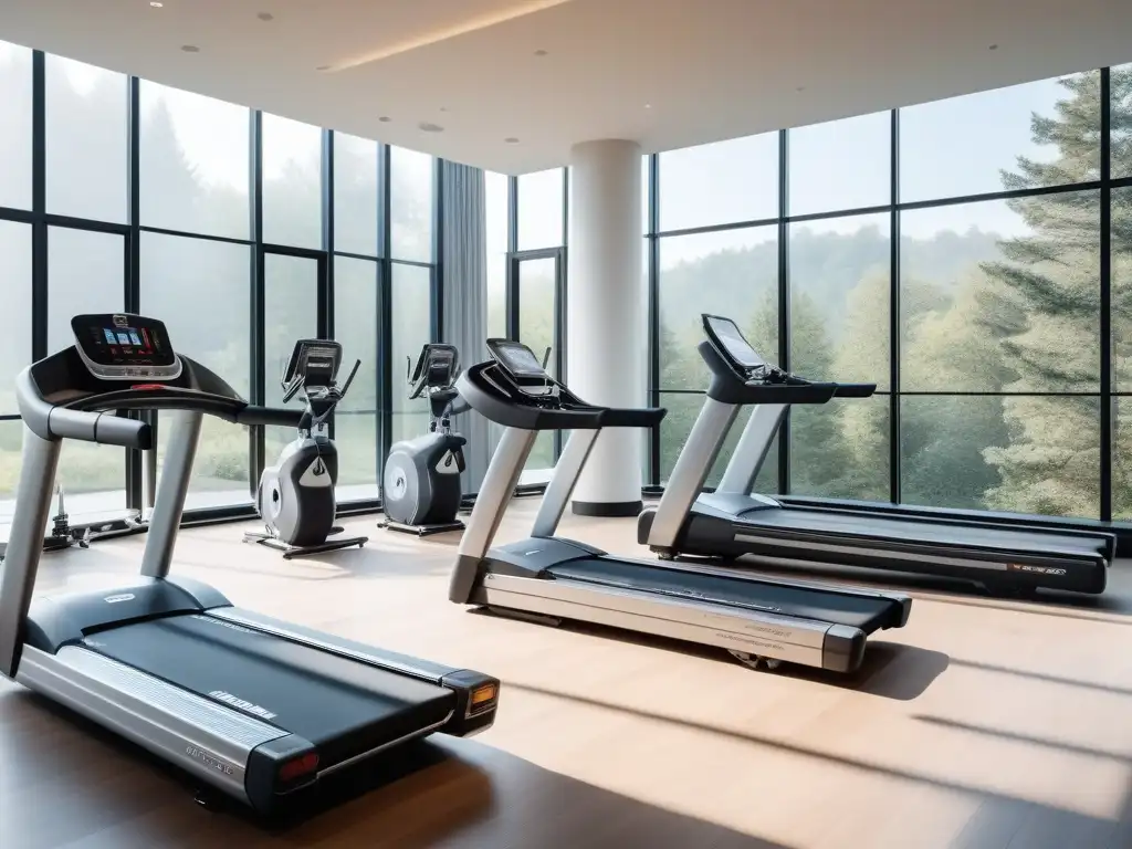 Centro fitness de lujo con equipamiento moderno y elegante Mantenimiento de equipamiento fitness de lujo en un centro moderno y espacioso con entrenadores personales y equipos de alta gama